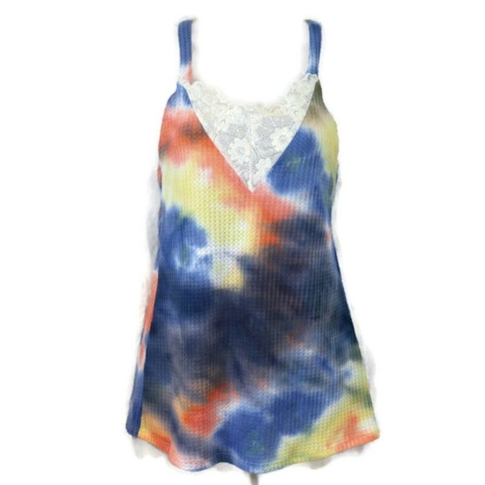 Blumin Tie Dye Tank Top Lace Thermal Waffle Knit Top Small